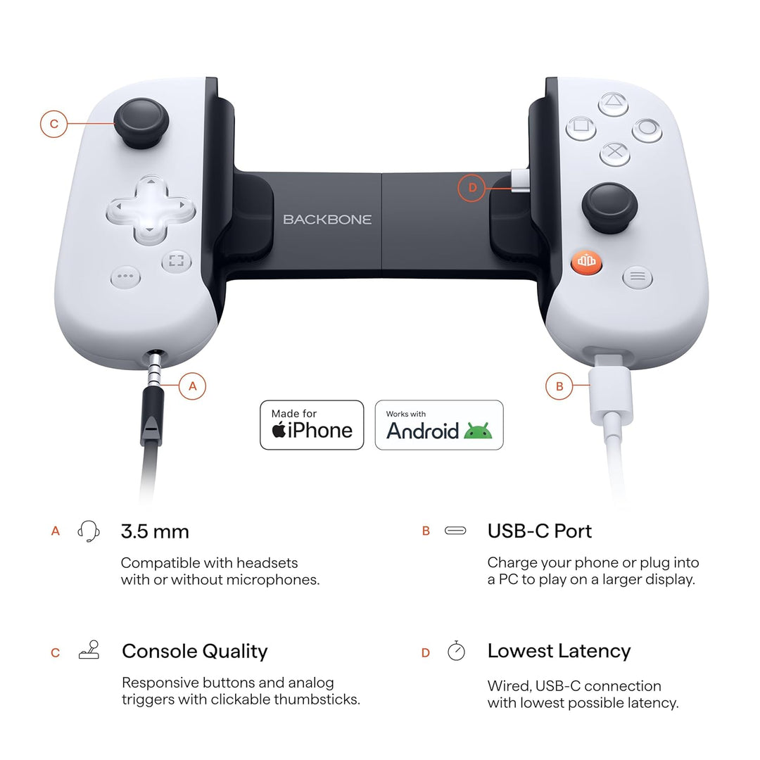 BACKBONE One Mobiler Gaming-Controller für das Android & iPhone 15/16 Series (USB-C) - PlayStation E