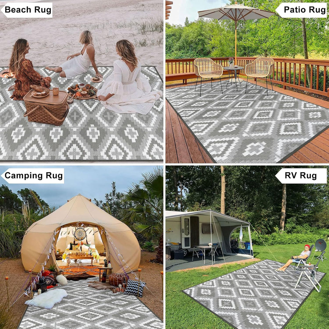 Gross Aussenteppich 150 x 240 cm, Robuster Flachgewebe Kunststoff Picknickdecke, Wendbarer UV-bestän