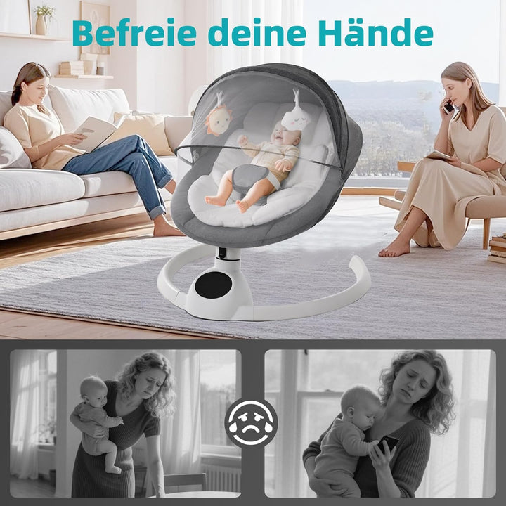 Babywippe Elektrisch Neugeborene bis 9 kg, Klappbar Bluetooth Babyschaukel Elektrisch mit 5 Schwingg