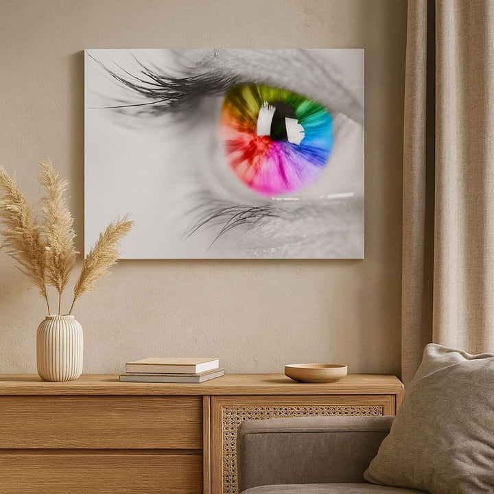 Bilder auf Leinwand 100x70cm Leinwandbild Auge Regenbogen Wimper Grafik Gross Wanddeko Bild Schlafzi