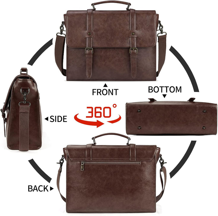 Lubardy Umhängetaschen Herren Aktentasche Laptoptasche 15.6 Zoll Wasserdichte Messenger Bag Vintage