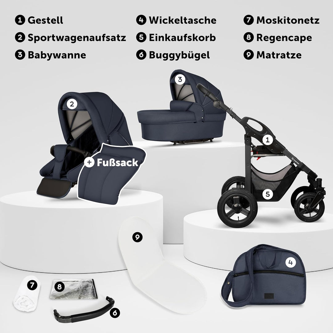 Bergsteiger Capri Kombikinderwagen 2-in-1 ohne Babyschale – Babywanne & Sportsitz, Luftreifen, Feder