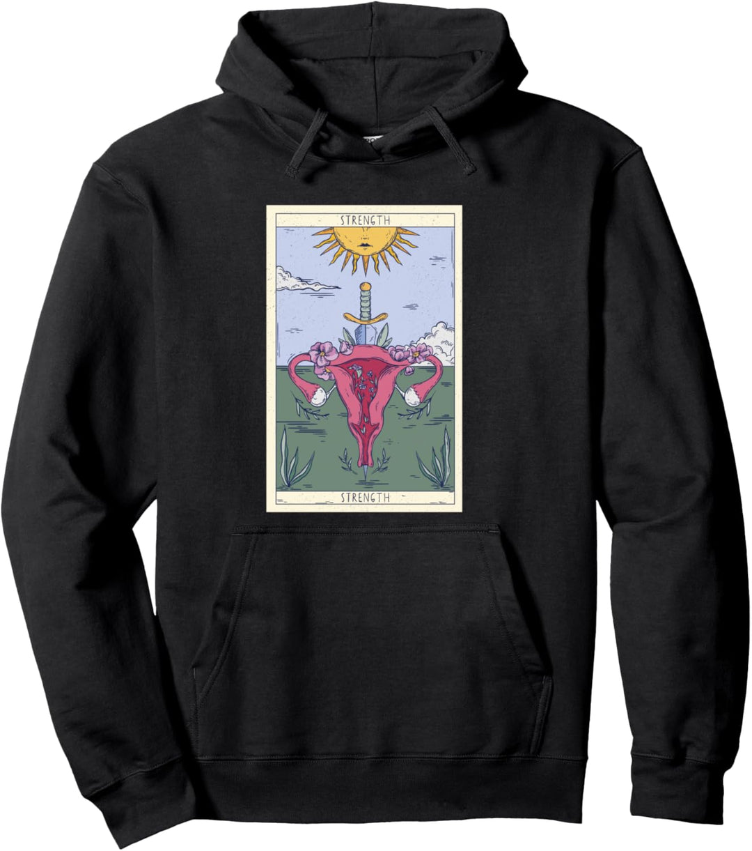 Tarot Card Strength Feminism Witchy Women Feminist Uterus Pullover Hoodie
