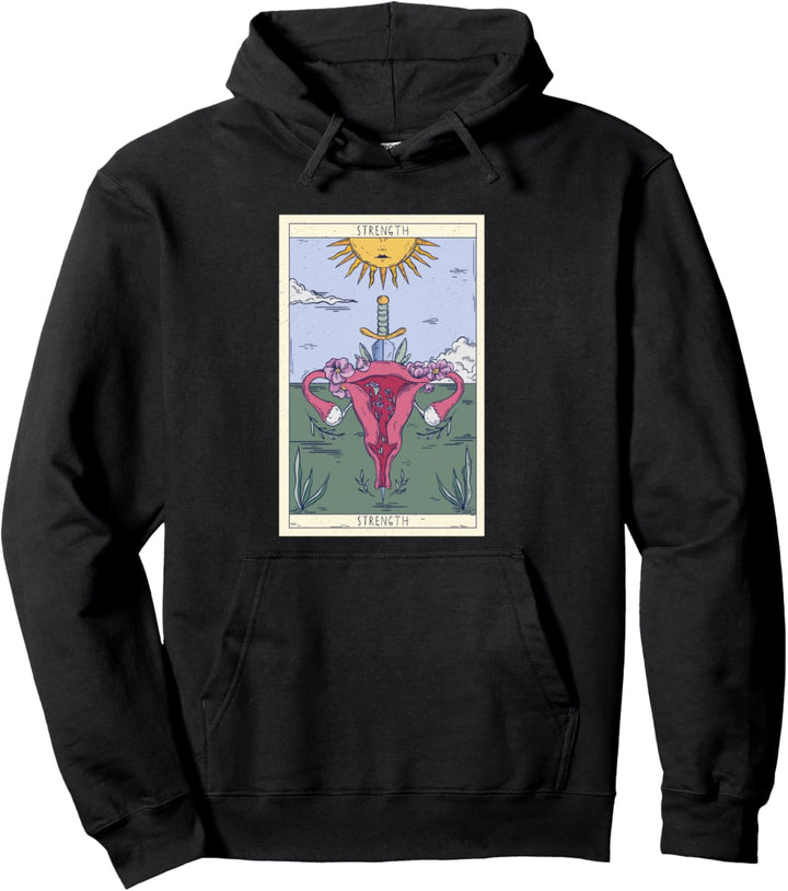 Tarot Card Strength Feminism Witchy Women Feminist Uterus Pullover Hoodie