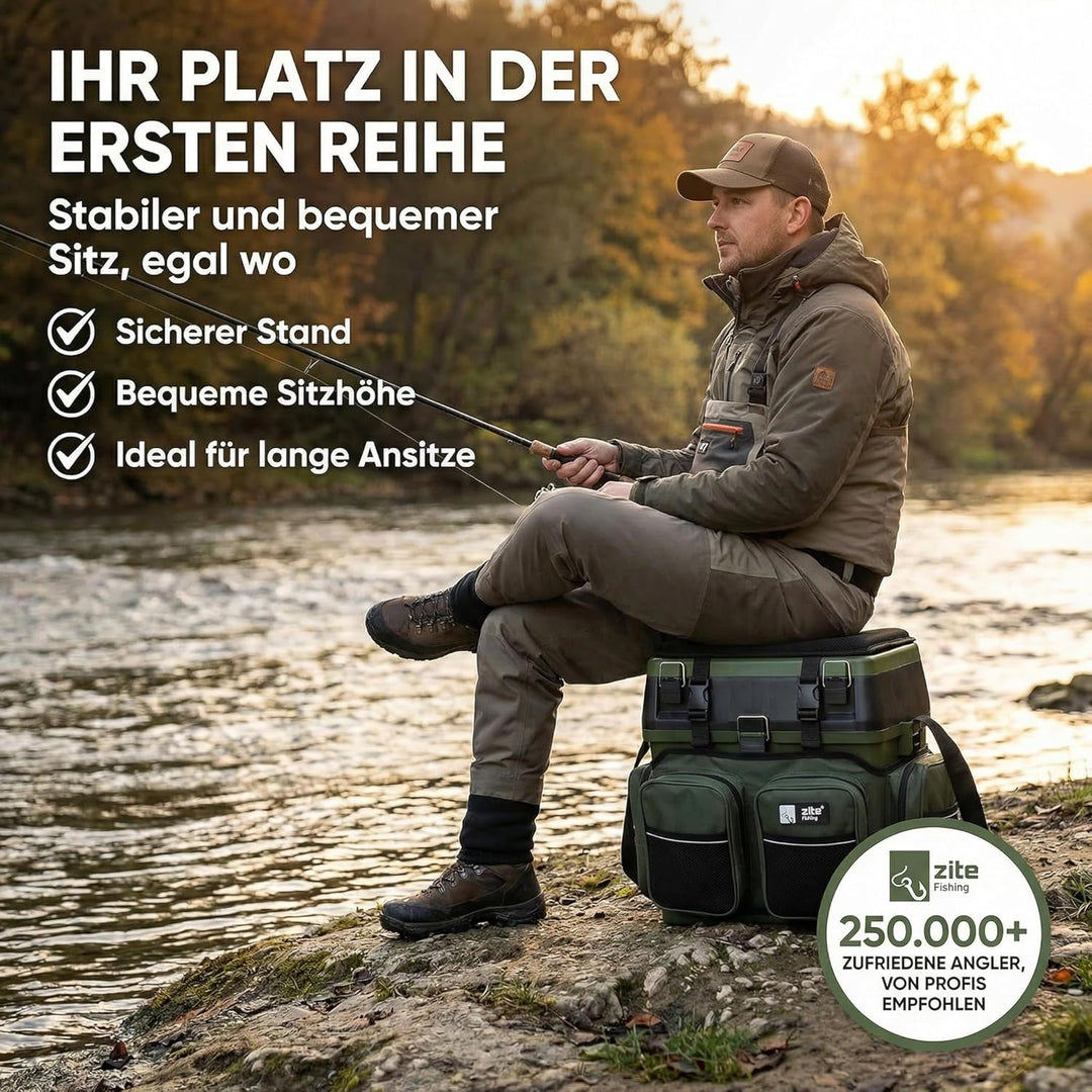 Zite Fishing Multi Angel-Koffer-Rucksack & Sitz-Kiepe in 1 - Inklusive 4 Tackle-Boxen für Angelzubeh