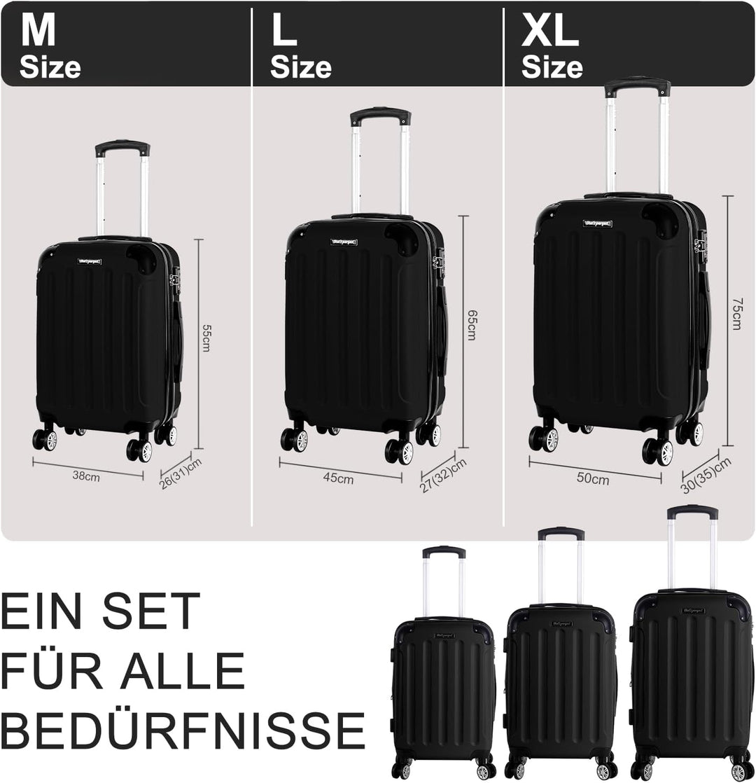 3er Kofferset - Robuste ABS- Hartschalenkoffer, TSA-Zahlenschloss, erweiterbare Kapazität - in M, L,