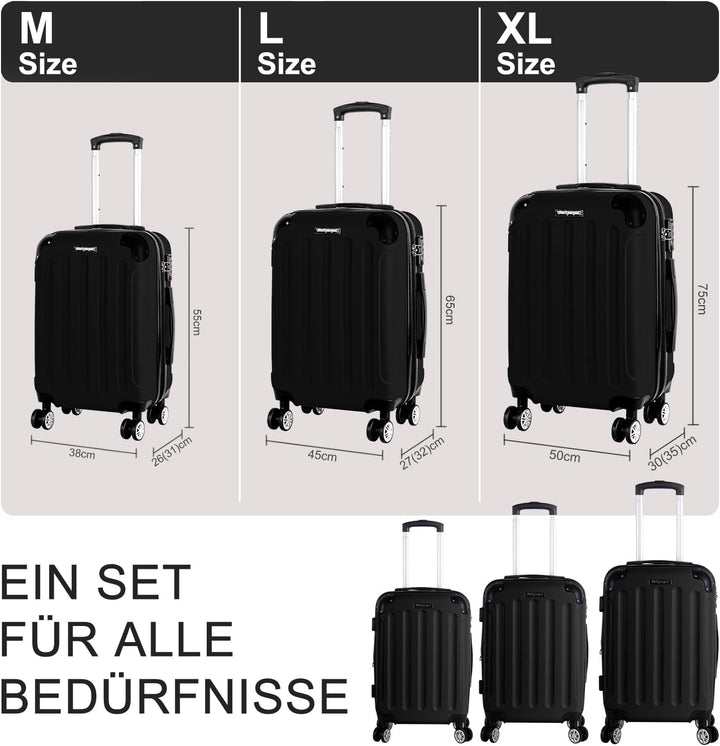 3er Kofferset - Robuste ABS- Hartschalenkoffer, TSA-Zahlenschloss, erweiterbare Kapazität - in M, L,