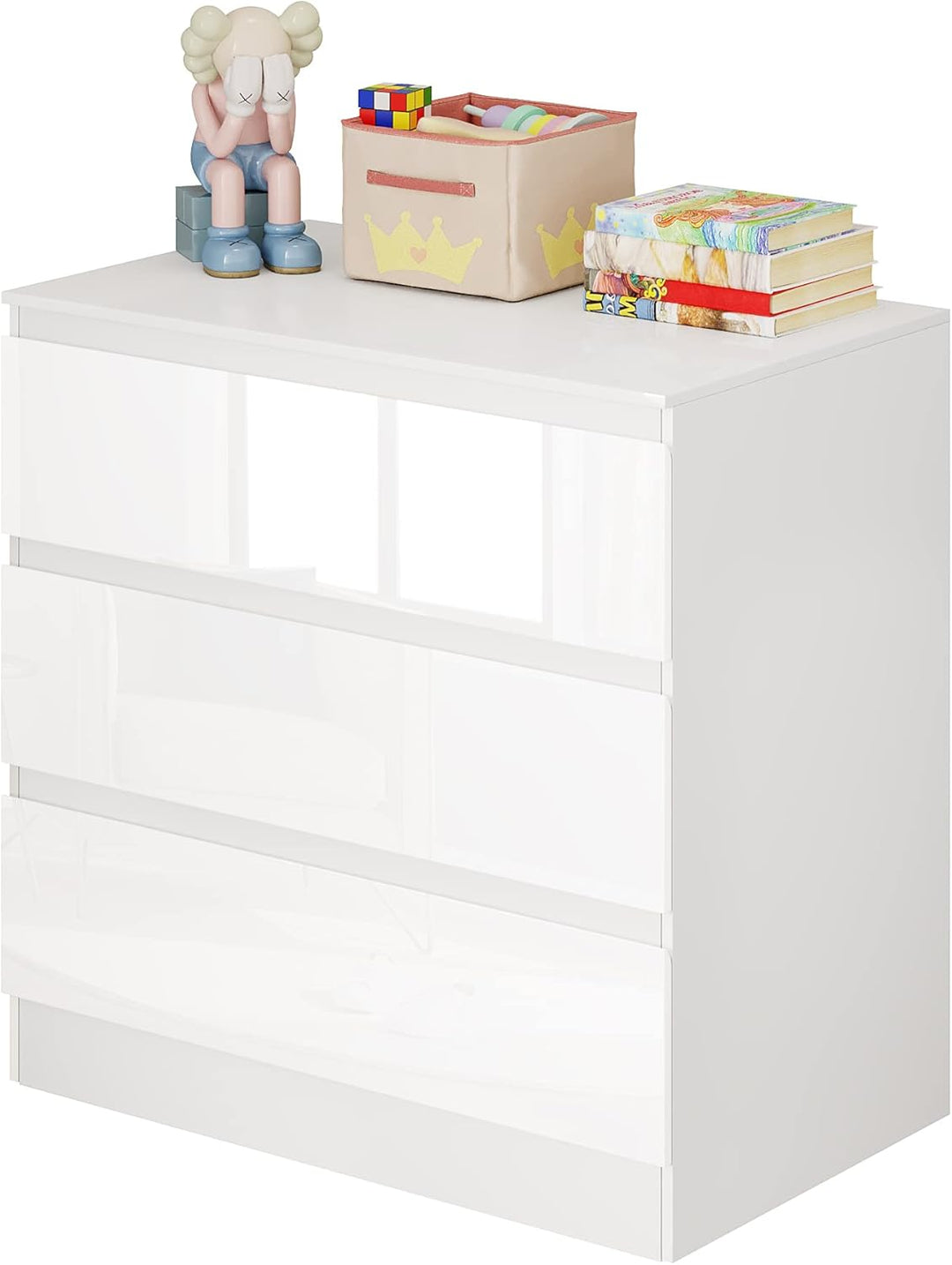 WOLTU Wickelkommode mit Wickelaufsatz, Kommode mit 3 Schubladen, Wickeltisch mit geräuscharmen Metal