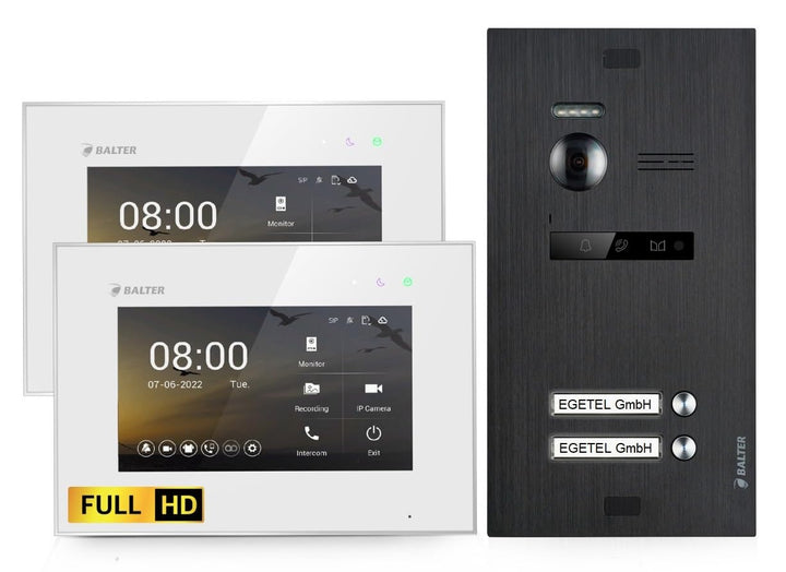 BALTER EVO HD Video Türsprechanlage Black für 2 Familienhaus Kit, 2x Monitor 7"