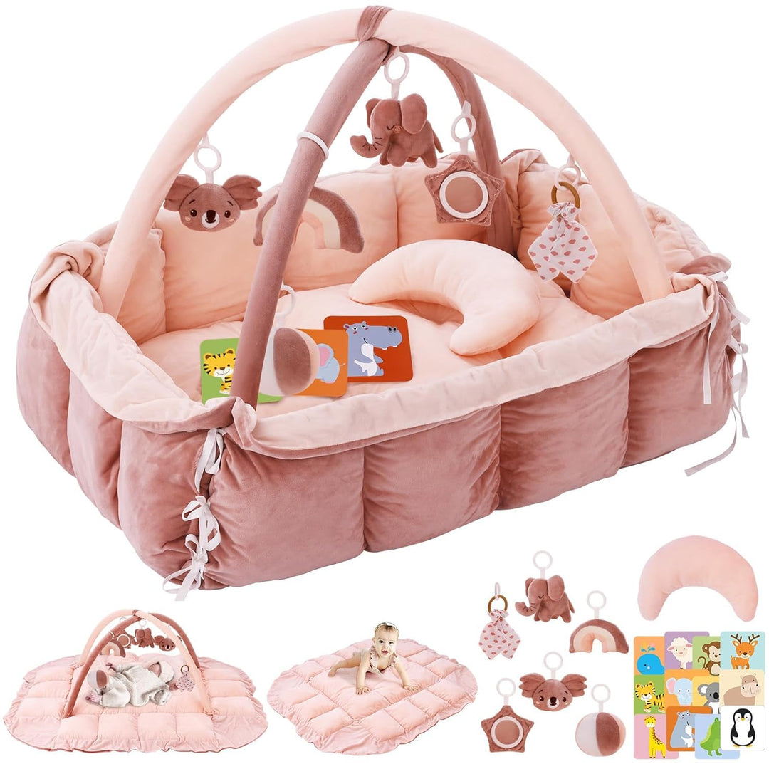 BOBY´S Baby Spielbogen mit Babynest &amp; Krabbeldecke – Baby Gym mit Spielzeug – Spielmatte, Laufstall