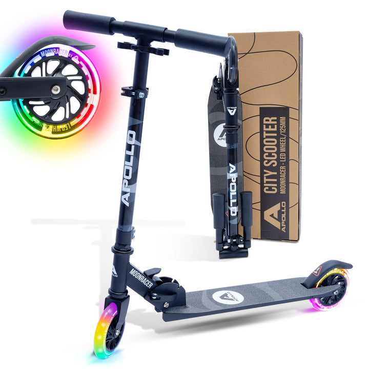 Apollo Scooter LED - Moonracer City Scooter mit Federung, Roller klappbar Tretroller Kinder ab 4 Jah