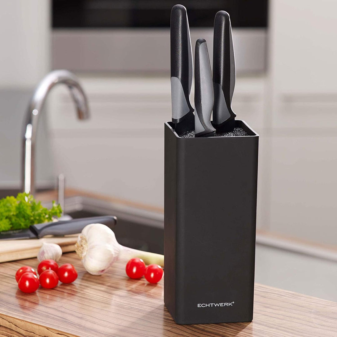 Echtwerk EW-MB-0120 Universal-Messerblock square mit Borsteneinsatz, schwarz, 22 cm
