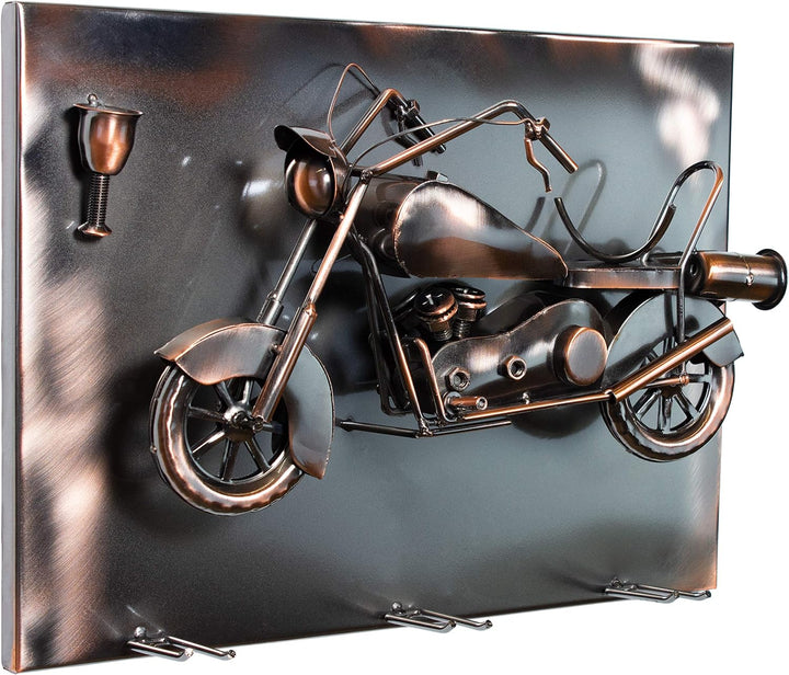 Brubaker Weinflaschenhalter Motorrad - Wall Art Bild Metall - mit 3 Glashaltern - inklusive Grusskar