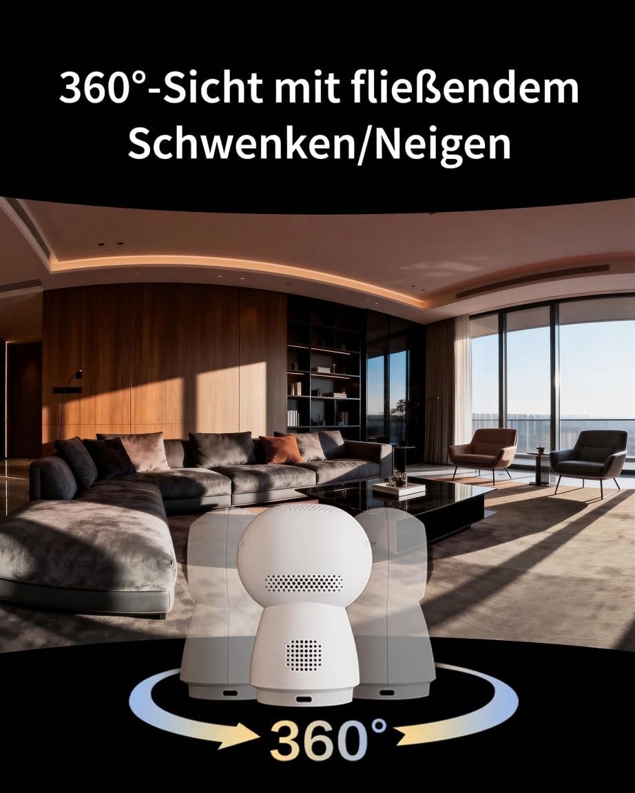 Aqara 4K UHD Dual Objektiv Kamera-Hub G350, Überwachungskamera Innen mit 9X Zoom und 360° PTZ, KI-Au
