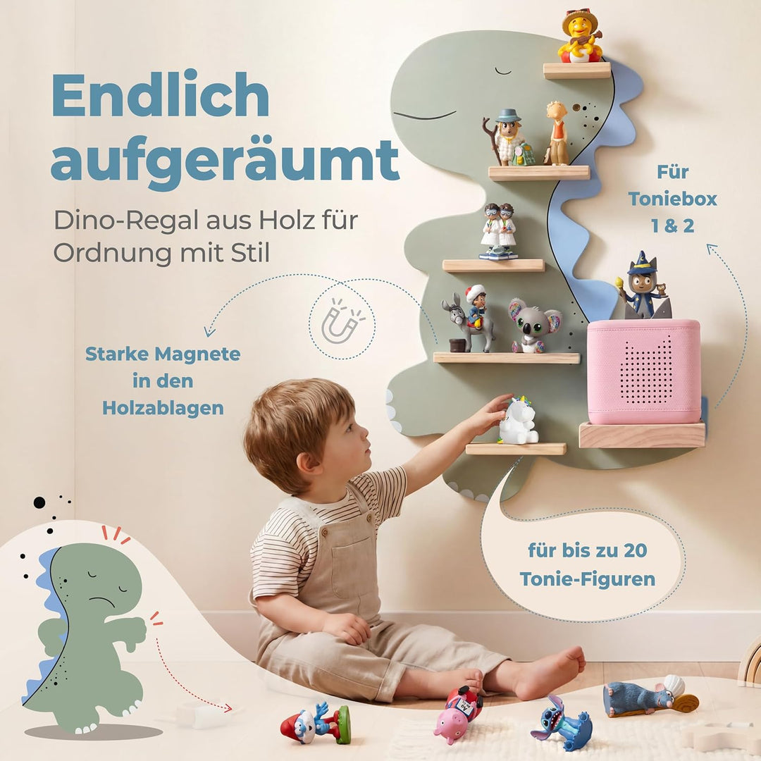 Little Goldie® Tonie Regal - für Tonie Figuren (magnetisch) und Box - Dino Motiv für Jungen und Mädc