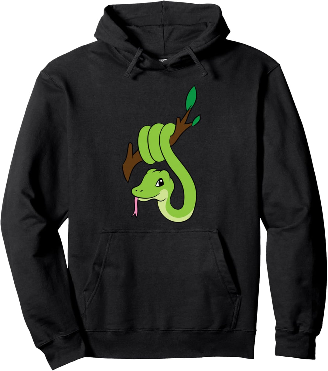 Süsse grüne Schlange auf Ast Reptilien Schlangen Pullover Hoodie