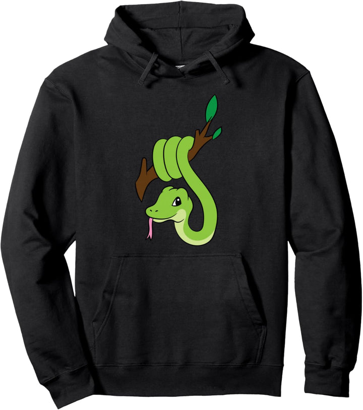 Süsse grüne Schlange auf Ast Reptilien Schlangen Pullover Hoodie