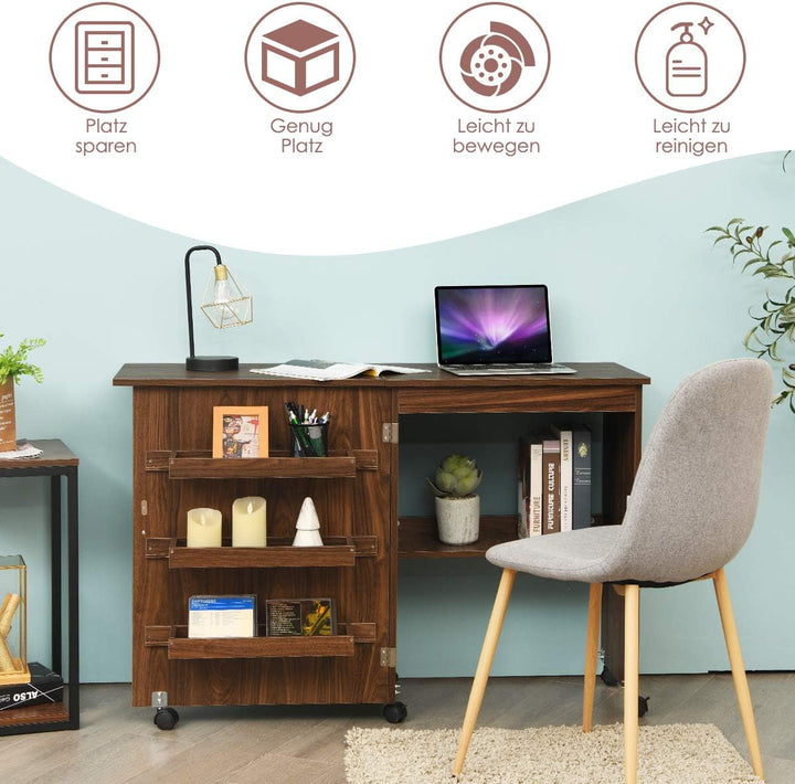 GOPLUS Nähtisch Faltbar, Nähmaschinentisch auf Rollen, Nähschrank Nähmaschinenschrank Computertisch