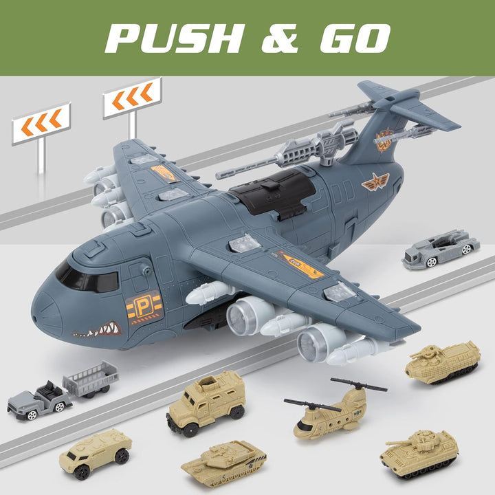 Militär Flugzeug Spielzeug, Armee Spielzeug mit 8 Fahrzeugen, Militär Figuren Trucks Hubschrauber Au