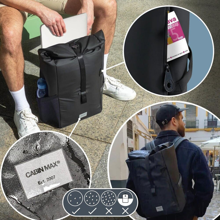 Cabin Max ISEO 40x20x25 Rolltop-Rucksack, Handgepäck, passend für Ryanair-Untersitz-Kabinentaschen (