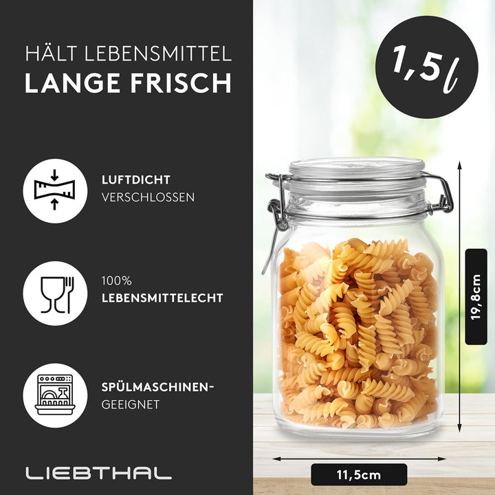 LIEBTHAL Einmachgläser mit Bügelverschluss [6x1000ml] - Luftdichte Vorratsgläser mit Deckel - Spülma