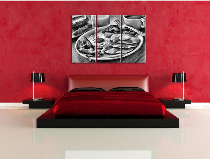 Pixxprint Frühstück als Leinwandbild | Grösse: 3 Teilig (120x80) | Wandbild| Kunstdruck | fertig bes