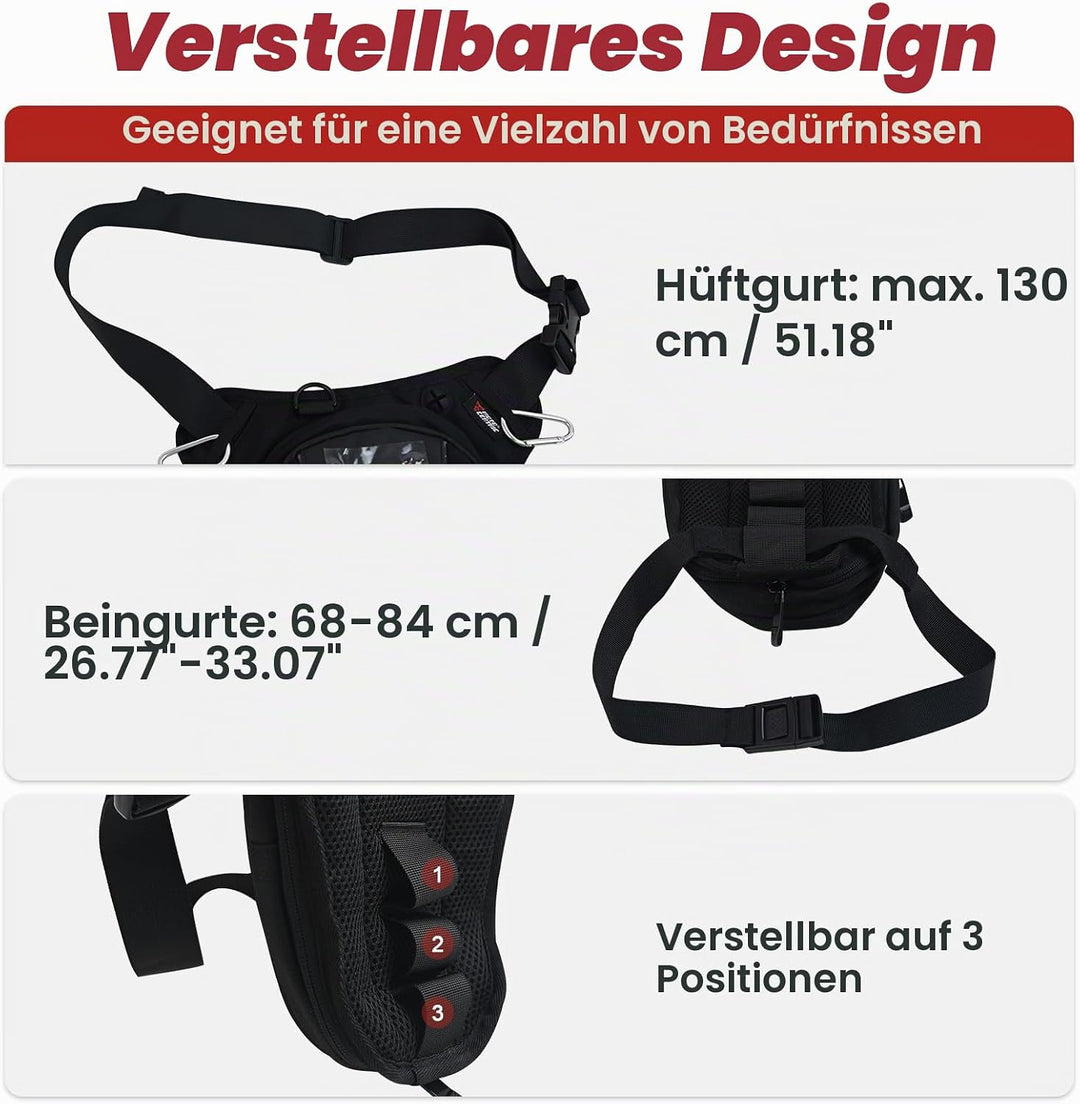 MIGHTYDUTY Motorrad Beintasche Herren Erweiterbar Oberschenkeltasche Hüfttaschen schwarz Gürteltasch
