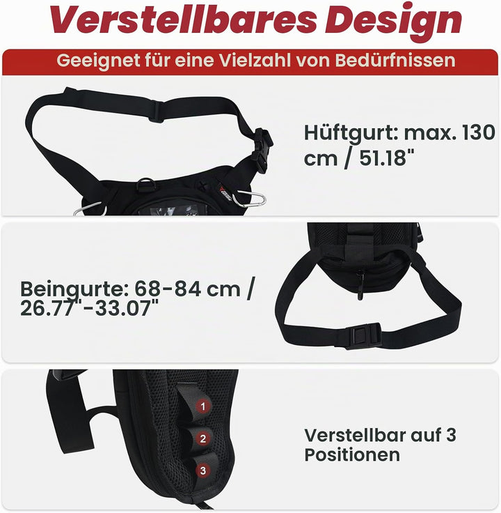 MIGHTYDUTY Motorrad Beintasche Herren Erweiterbar Oberschenkeltasche Hüfttaschen schwarz Gürteltasch