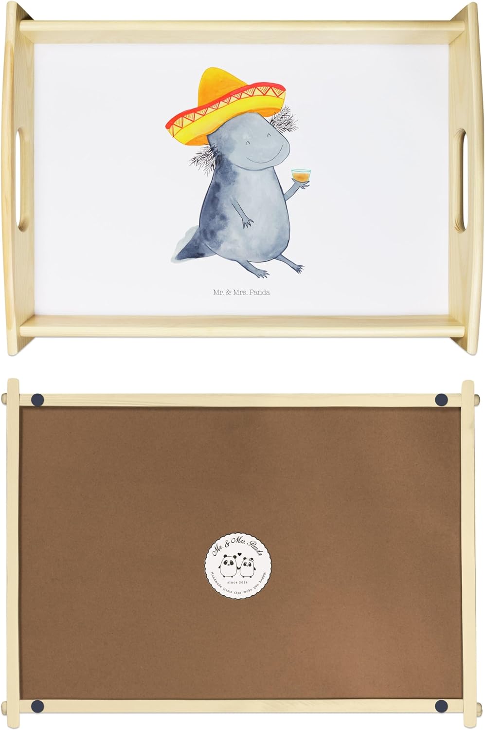 Mr. & Mrs. Panda Serviertablett Axolotl Tequila - Geschenk, Molch, Schwanzlurch, Motivation, Holztab