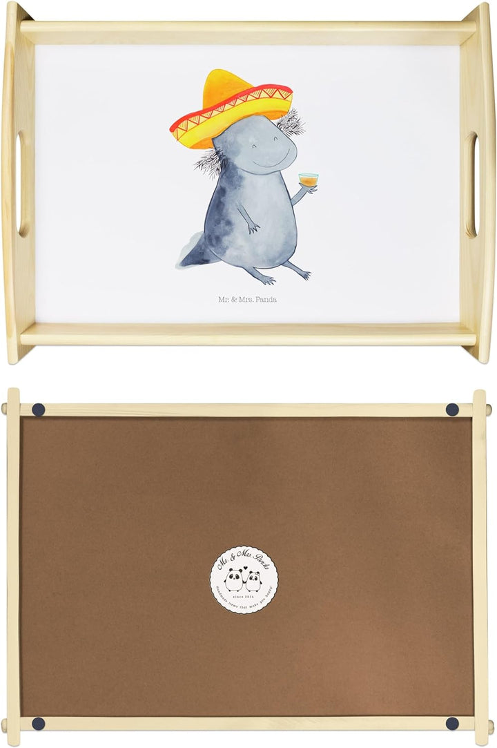 Mr. & Mrs. Panda Serviertablett Axolotl Tequila - Geschenk, Molch, Schwanzlurch, Motivation, Holztab
