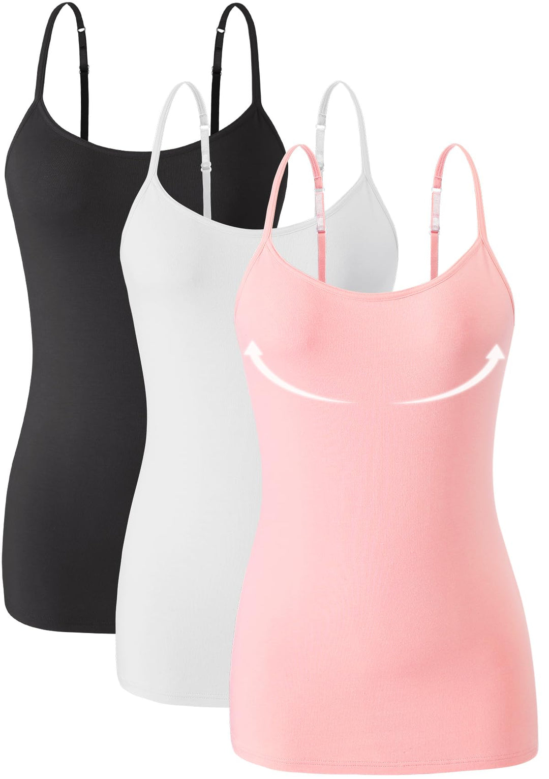 Knuffnee Damen Baumwolle Unterhemd Regal BH Unterhemden Verstellbaren Spaghetti Top 3er Pack XL Schw