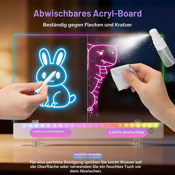 LED Zeichenbrett, Wiederaufladbare LED Notiztafel mit Farben, 30x20cm LED Zeichentafel für Zeichnen