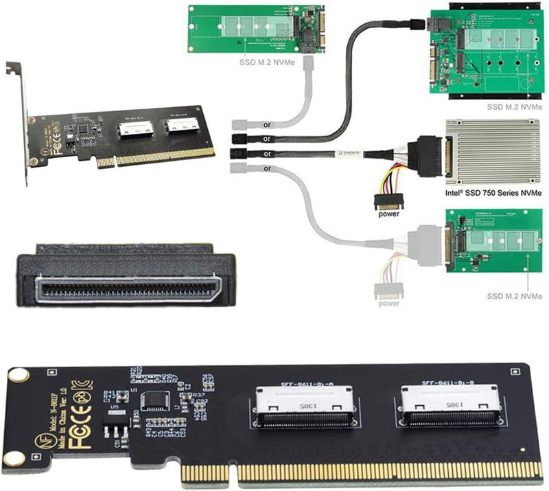 xiwai PCI-Express 16x auf Dual Oculink SFF-8612 SFF-8611 8X VROC Adapter für Mainboard SSD Grafikkar