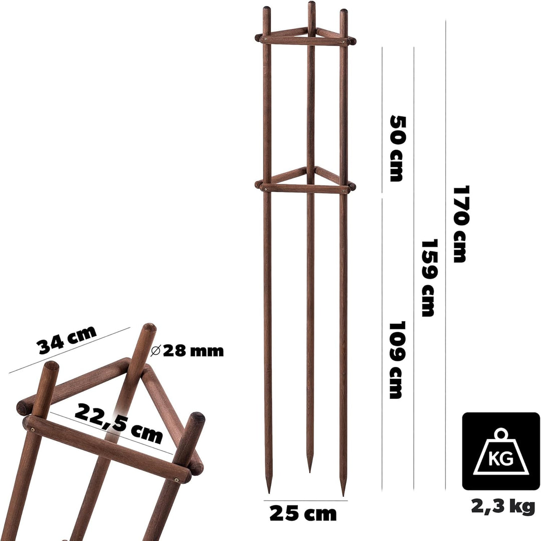 KADAX Baumstütze 170 cm aus robustem Holz, Baumpfahl zur sicheren Fixierung junger Bäume & Sträucher