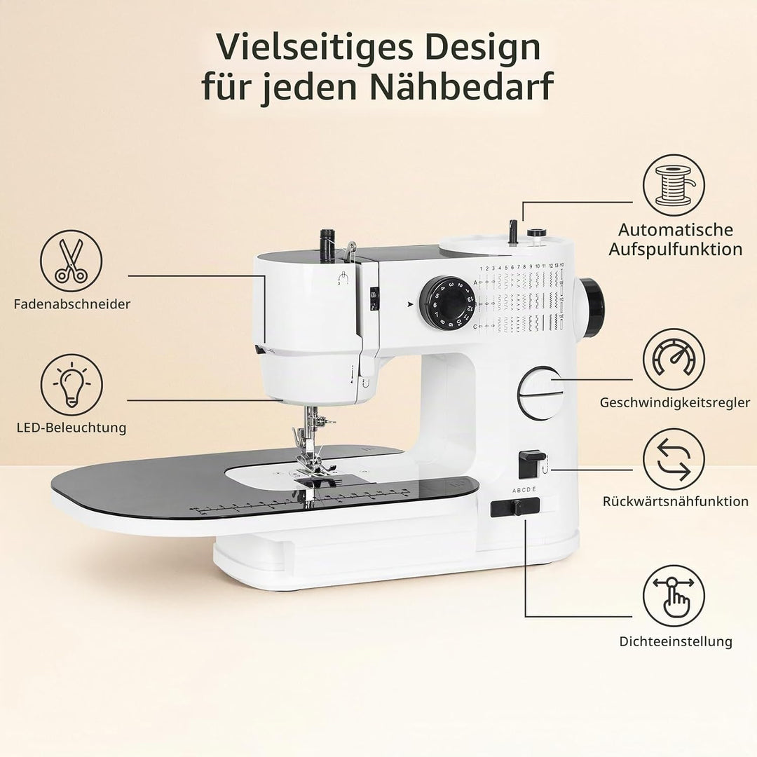 Todeco Nähmaschine Elektrisch, mit Erweiterungstisch, 39 Stichprogramme, Doppelnadel &amp; Doppelfaden,