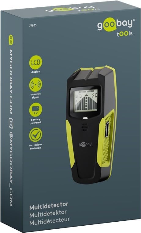 goobay Multidetektor für Holz, Metall & Stromleitungen 3-in-1 Leitungssucher mit LCD-Display, Audio-