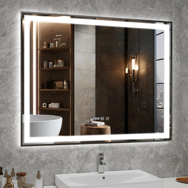 YU YUSING Badspiegel mit Beleuchtung 100x80cm Badezimmerspiegel mit Beschlagfrei 3 Lichtfarbe Dimmba