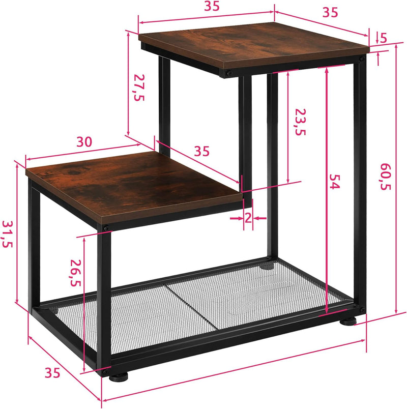 tectake Beistelltisch aus Holz und Metall, Industrial Design, Couchtisch mit 3 Ebenen, Gitterablage