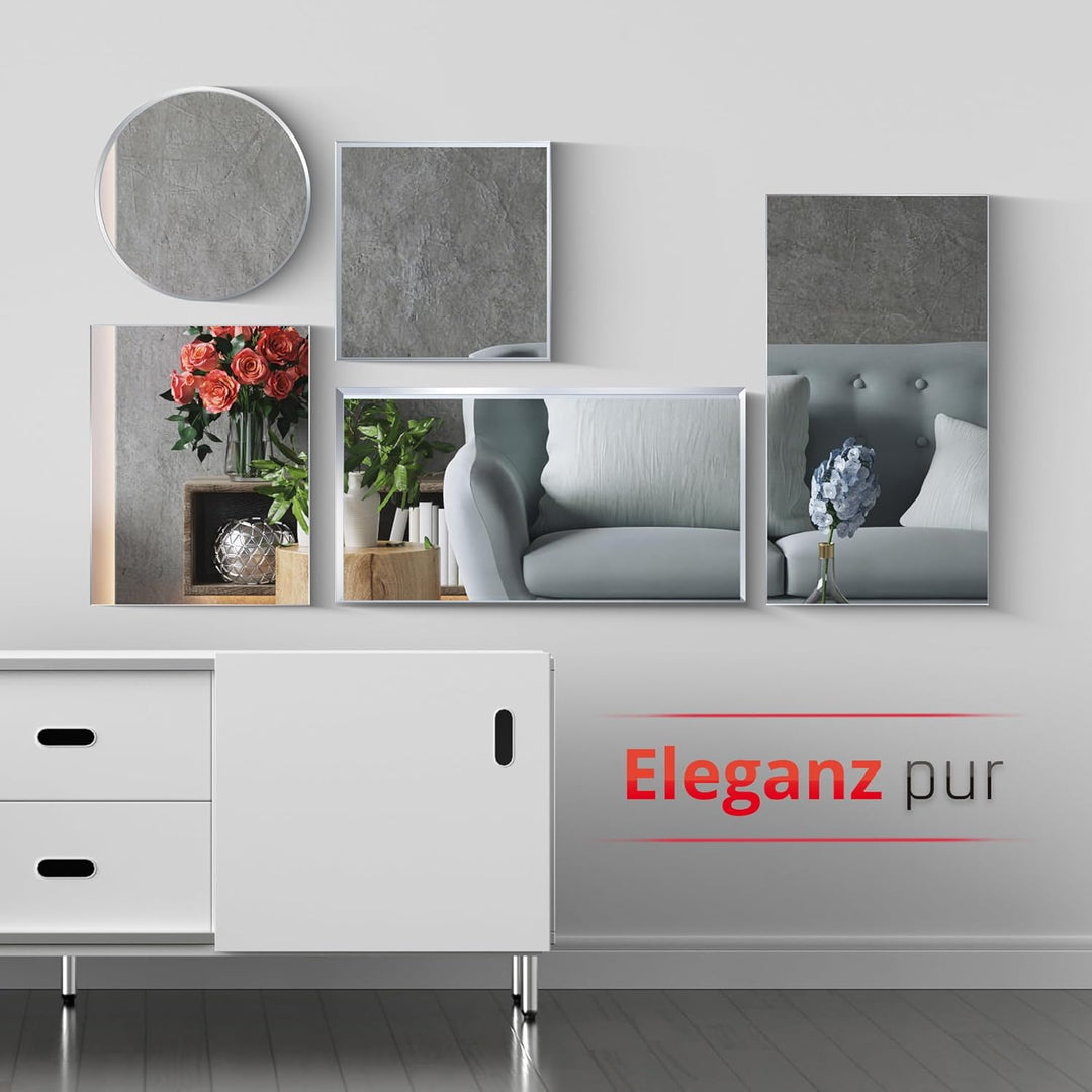 bijon Badezimmer-Spiegel ohne Rahmen, Hochglanzpolierte Kanten, Bad-Spiegel mit Befestigungsset, 90°