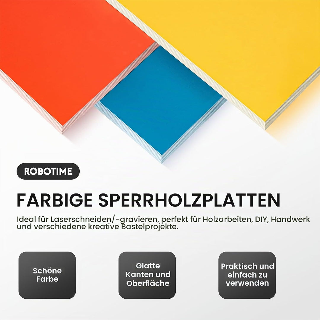 ROBOTIME 7 Stück 7 Farben Basswood Blätter, 3mm farbige Basswood für Laserschneiden, Sperrholz dünne