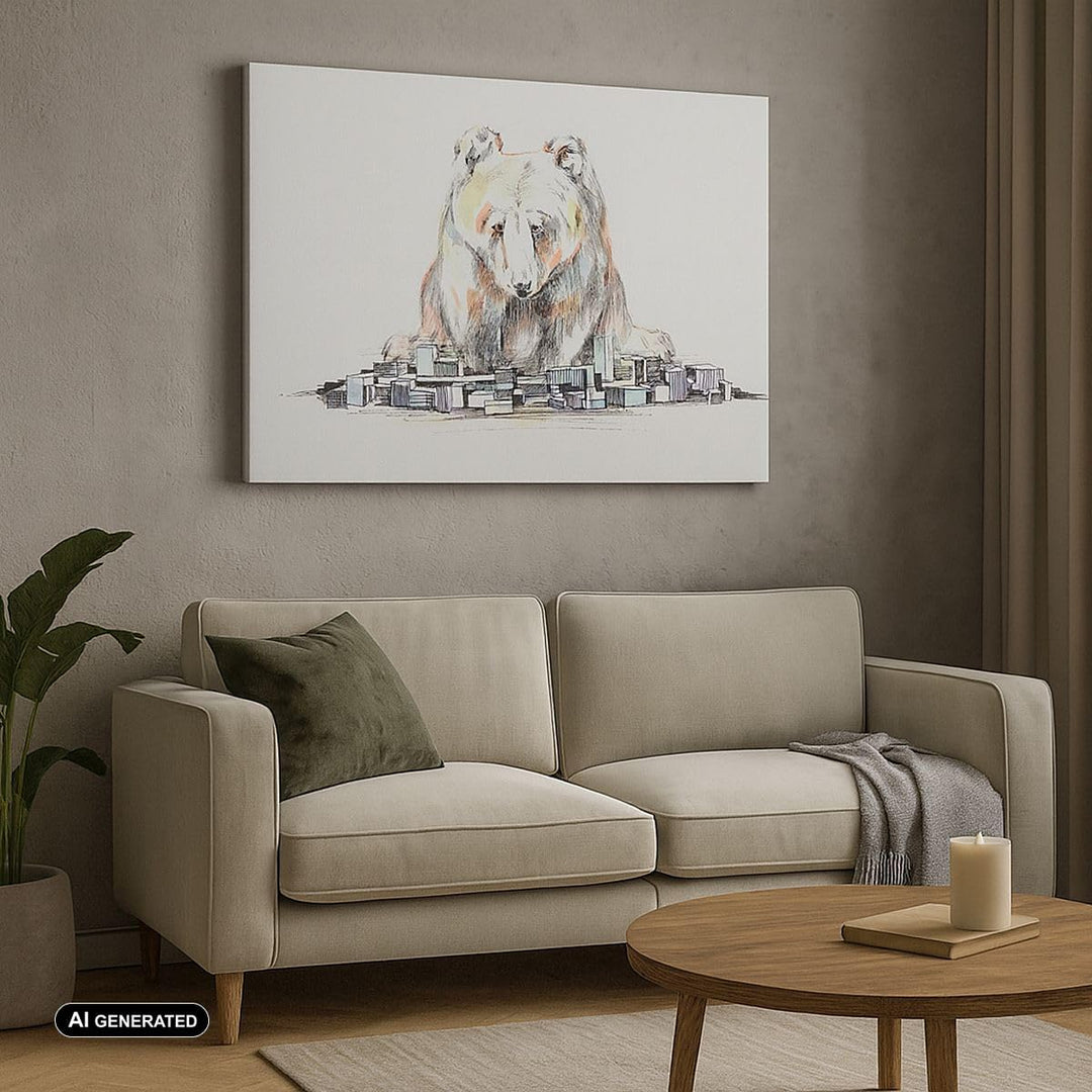 Bilder auf Leinwand 100x70cm Leinwandbild Bär Spielzeug Spiel Illustration Gross Wanddeko Bild Schla