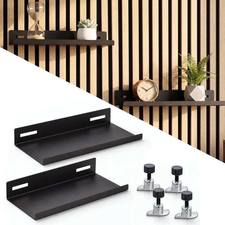 2er Set Metall 25x10cm Regal für Akustikpaneele Ohne Bohren | Zubehör Akustikpaneele für Vertikale H