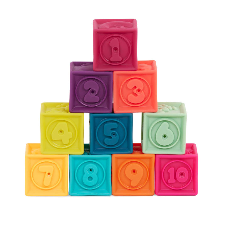 B. toys - One Two Squeeze - Baby-Blöcke - Stapel- und Bauspielzeug für Babys - 10 weiche Blöcke mit