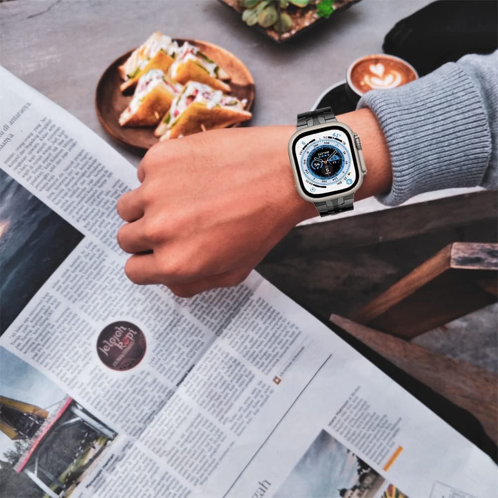 Miimall Edelstahl Armband Kompatibel mit Apple Watch Ultra Armband 49mm, Edelstahl Metall Doppelte F