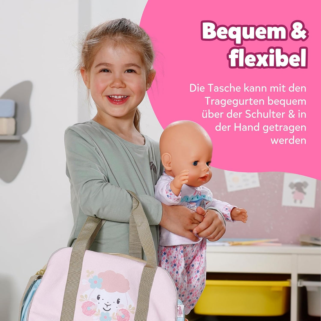 BABY Born Wickeltasche - Puppenwickeltasche mit Blumen-Design - Inkl. Wickelunterlage, Windel & Pude