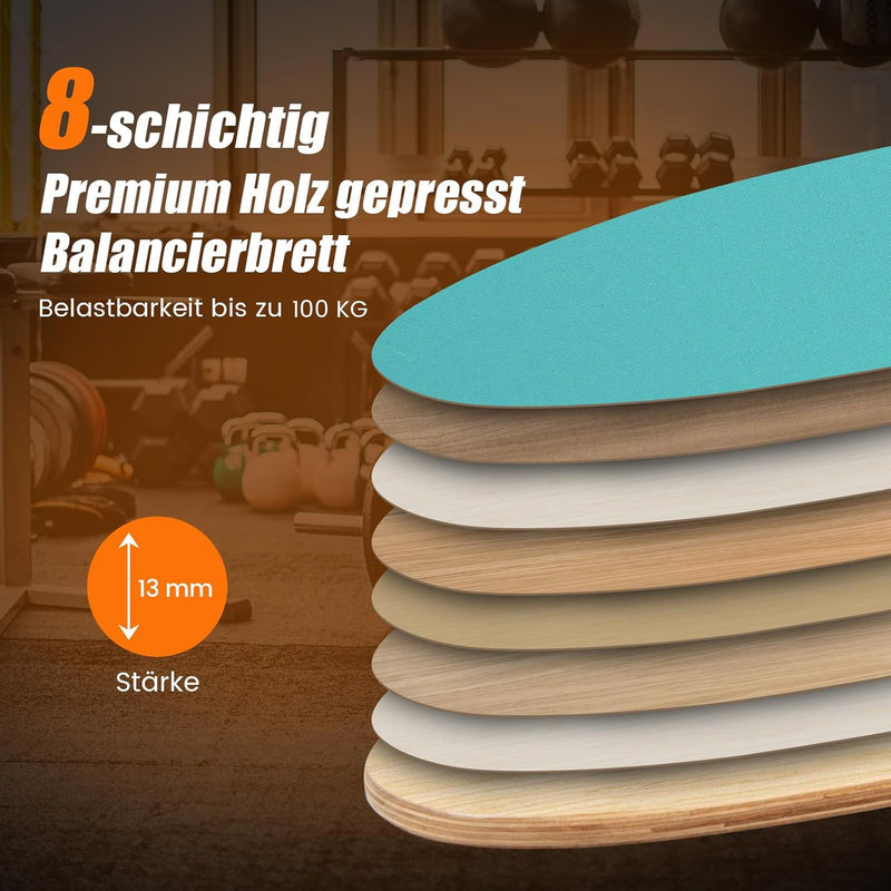 COSTWAY Balance Board aus Holz, Balancebrett, Balance Trainer Trickboard für zuhause, inkl. Korkroll