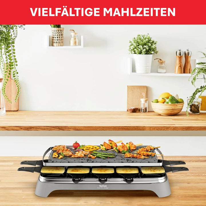 Tefal PR457B Pierrade Raclette | 1350 Watt | Grill-Platte aus Stein + 10 antihaftbeschichtete Pfännc