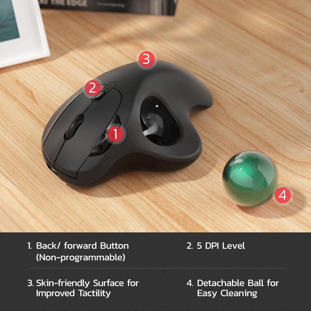 Nulea M501 Kabellose Trackball Maus, Wiederaufladbare Ergonomische Maus, Präzises und Reibungsloses