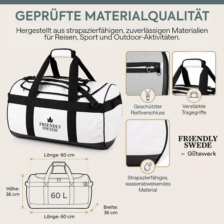The Friendly Swede Wasserfeste Reisetasche Duffle Bag Rucksack - 30L / 60L / 90L - Seesack, Sporttas