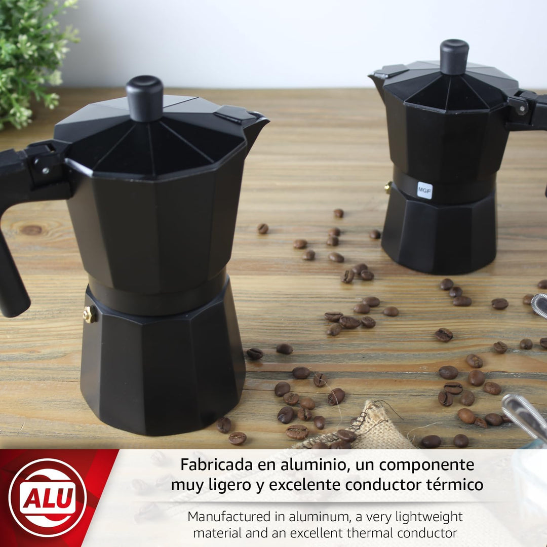 Magefesa Kenia Noir - Espressokocher Schwarz 9 Tassen, Emailliertes Aluminium, Für Gas, Glaskeramik-